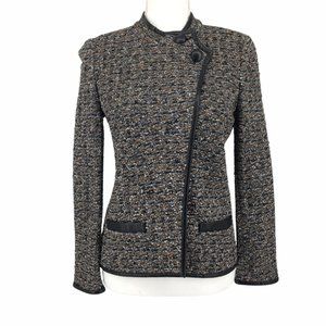 St. John Metallic Brown Black Jacket Leather Trim